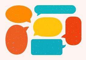 Colors on white background. Crayon communication frames. Dialogue clouds and chat icons with grunge texture. Hand-drawn text boxes for cards. vector