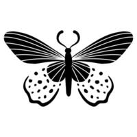 Mystical moth with intricate, exotic wing patterns. Magic flying butterfly. Hand-drawn esoteric design ideal for tattoos, logos, and nature-themed projects. Celestial illustration. vector
