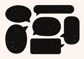 Set of speech bubbles in various shapes. Crayon communication frames in black and white. Textboxes in doodle style. Dialogue clouds and chat icons with grunge texture. Hand-drawn text boxes for cards vector