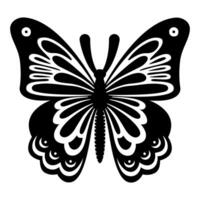 Mystical black and white moth with intricate, exotic wing patterns. Magic flying butterfly. Hand-drawn esoteric design ideal for tattoos, logos, and nature-themed projects. vector
