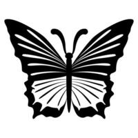 Black and white butterfly illustration with intricate wing patterns, capturing elegance and simplicity. Ideal for tattoo designs, logos, or nature-themed projects, emphasizing contrast and detail. vector