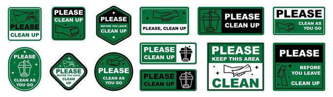 Clean As You Go Sign Set. Hygiene Reminder Signboards with Icons and text vector