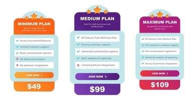Flat Design Pricing Table for Business Services, 3 Level Plans vector