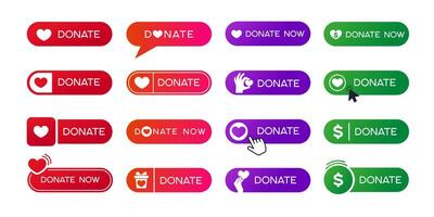 Donate Button Icon Set. Heart Symbol Web Elements vector