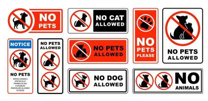 No Pets Sign Set of Warning Labels with Icons and Text vector