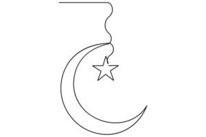 Graceful continuous line moon and star icon drawing for elegant home decor vector