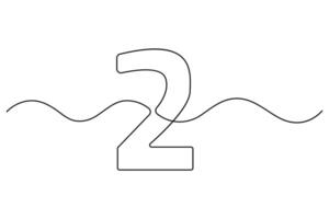 Outline number 2 drawing minimal one line style vector