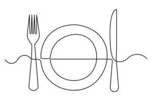 Continuous line cutlery and plate illustration vector