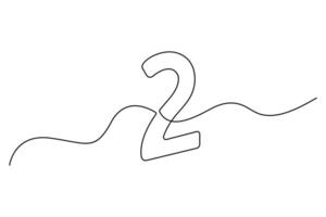 Outline of number 2 in one line style vector
