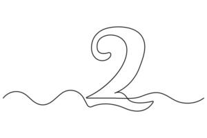 Single line art of number 2 minimal icon vector