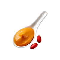 Top view of white spoon of peanut butter on transparent background png