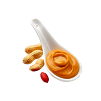 White ceramic spoon of peanut butter on transparent background png