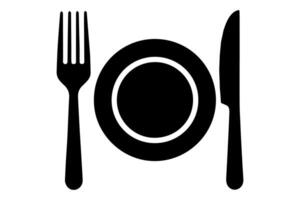 Silhouette of knife fork and plate in outline style vector