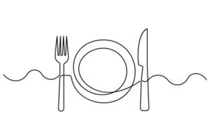 Trendy one line art of tableware vector