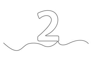 Number 2 design in minimal one line style vector