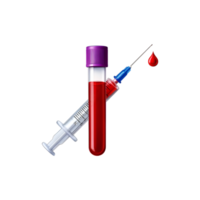 Blood test tube with injection and drop of blood on transparent background png