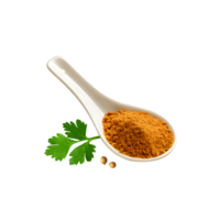 Spoon of coriander powder with leaf on transparent background png