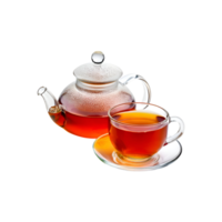 Glass teapot with tea cup on transparent background png