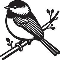 Chickadee on Branches Illustration. vector