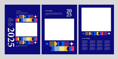 three vertical banners with colorful geometric shapes vector