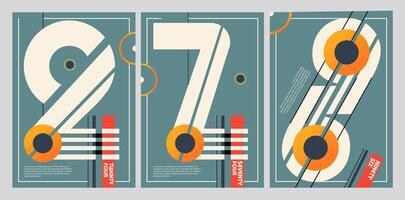 three posters with numbers and letters in different colors vector