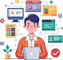 Flat-Style Web Developer Coding Illustration, flat illustration vector