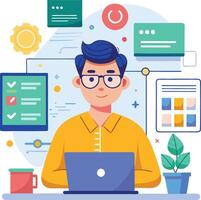 Flat-Style Web Developer Coding Illustration vector