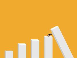 Businessman pushes to prevent bar chart from collapsing, helps to get out of crisis vector