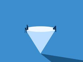 Control emotions, Two businessmen sit and work on conic triangle vector