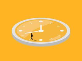 Employee working on time, businessman walking on clock vector