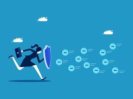 businesswoman running with shield and data in background vector
