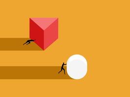 Businessmen compete to push objects, compare different strategies easy and hard vector