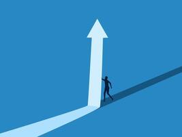 Turn around point, Businessman pushes the arrow to point up vector