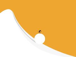 Businessman on the snowball rolls from the top of the mountain getting bigger and bigger vector