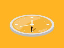 Decide on time, Businessman standing looking at a clock face that keeps turning vector