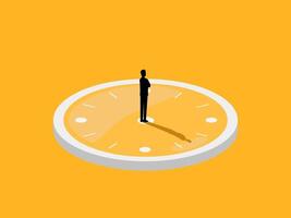 Decision time, businessman standing on clock face with shadow vector