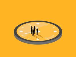 Working time, Decision making, Team of business people standing on the clock vector