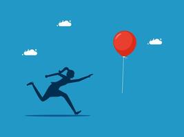 a woman is running with a red balloon vector