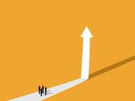 Forecasting growth, team businessman on the street looking at an arrow pointing up vector
