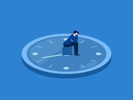 Suffering from repetitive work, Routine, Businessman sad on clock face vector
