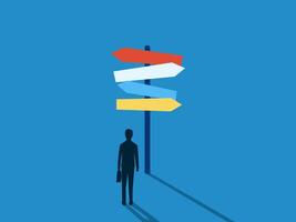 Finding his way in life, Businessman decides to choose multiple signposts vector