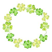 Round frame of shamrock and four leaf clover for St. Patrick's Day. Watercolor and marker illustration. Hand drawn isolated art. Botanical background with space for text, copy space vector