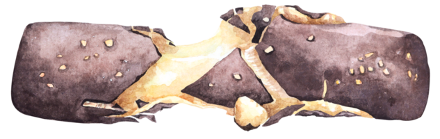 Piece of tasty chocolate bar.Chocolate stuffed with caramel.Desserts made from cocoa.Hand draw with watercolor. png