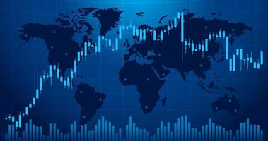 business Forex stock market candlestick chart with indicators and world map location in background banner template vector