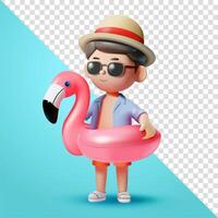 Man in summer clothes using flamingo float, 3d. Suitable for both vacation and business vector