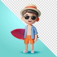 Man in summer clothes holding surfboard, 3d. Suitable for both vacation and business vector