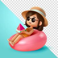 Woman in summer dress relaxing on a float, 3d. Suitable for both holiday and business vector
