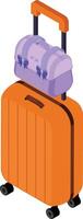 Rolling Suitcase topped with a smaller blue Duffel Bag vector