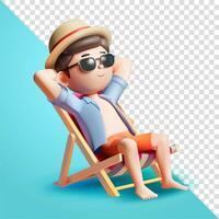 Man in summer clothes sitting relaxed on beach chair, 3d. Suitable for both vacation and business vector