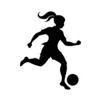 Dynamic silhouette of girl playing soccer with speed and skill vector